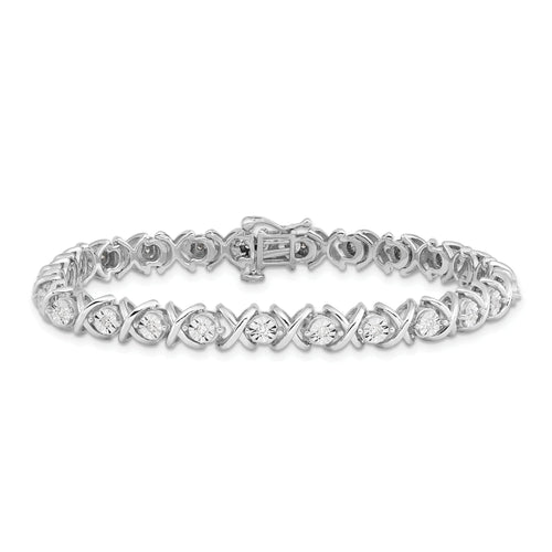 0.01 Ct Round White Diamond Prong Sterling Silver X Link Tennis Bracelet by Fine Color Jewels