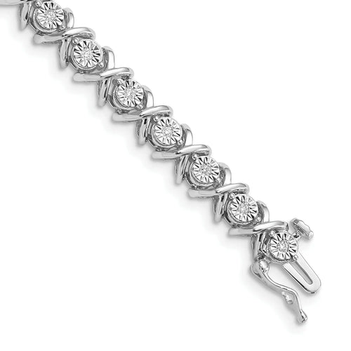 0.01 Ct Round White Diamond Prong Sterling Silver X Link Tennis Bracelet by Fine Color Jewels