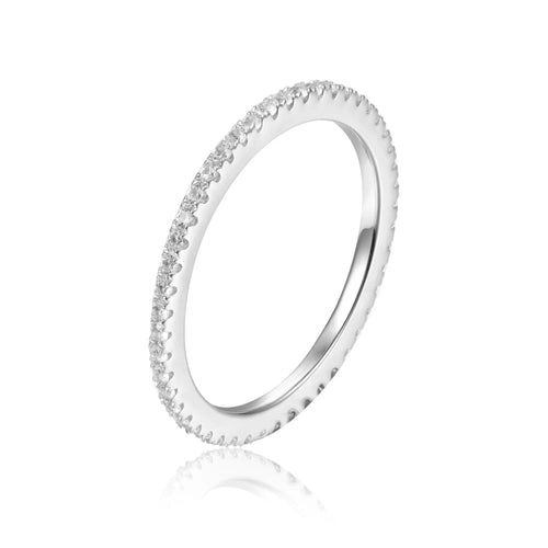 0.01 Ct Round White Sapphire Prong Silver Pave Ring by Fine Color Jewels