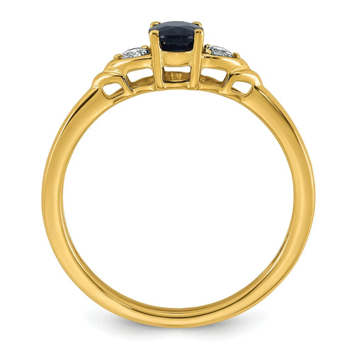 0.08 Ct Oval Blue Created Sapphire & Lab Diamond Prong 14K Gold Three Stone Ring by Fine Color Jewels