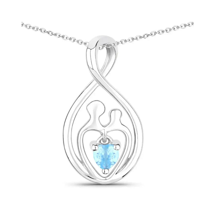 0.13 Ct Heart Swiss Blue Topaz Prong Silver Mom Infinity Pendant Necklace by Fine Color Jewels