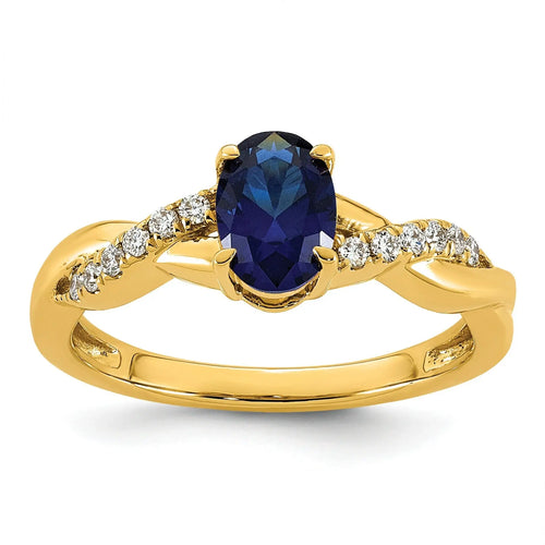 0.13 Ct Oval Blue Created Sapphire & Lab Grown Diamond Prong 14K Gold Bypass Ring by Fine Color Jewels