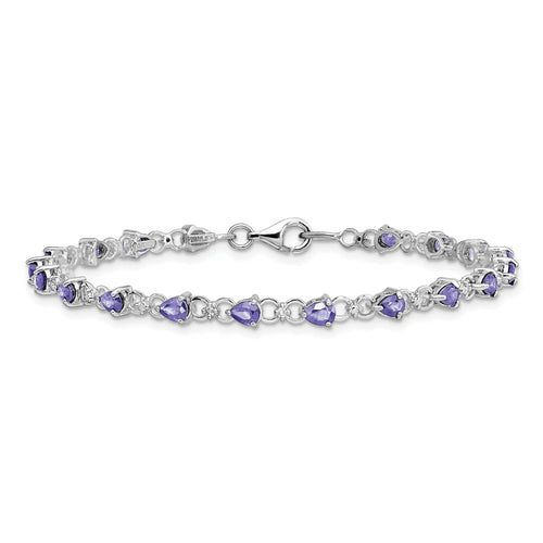 0.13 Ct Pear Violet Tanzanite & Diamond Prong Sterling Silver Link Bracelet by Fine Color Jewels