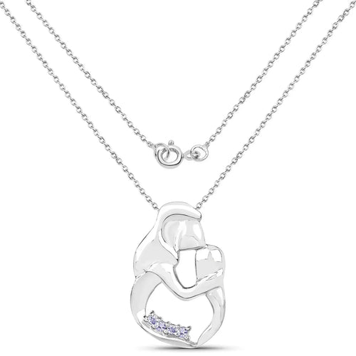 0.14 Ct Round Violet Tanzanite Prong Silver Mom Pendant Necklace by Fine Color Jewels