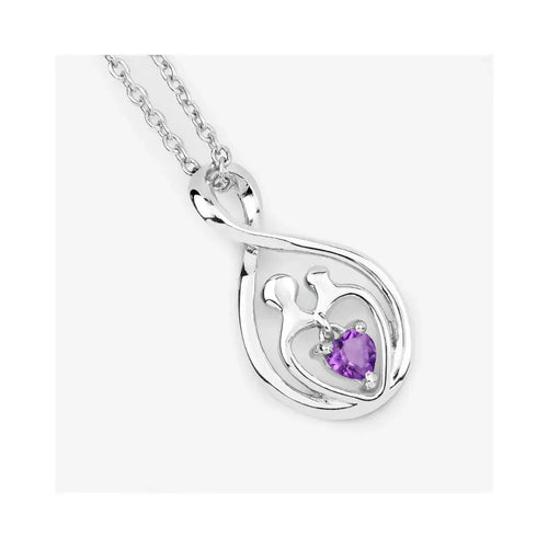 0.15 Ct Heart Purple Amethyst Prong Silver Mom Infinity Pendant Necklace by Fine Color Jewels