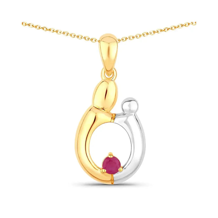 0.20 CTTW Heart Pink Ruby Prong Silver Mom Pendant Necklace by Fine Color Jewels