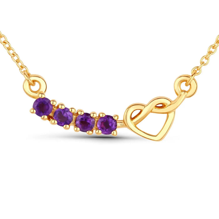 0.24 Ct Round Purple Amethyst Prong 18K Gold Plated Silver Heart & Infinity Necklace by Fine Color Jewels