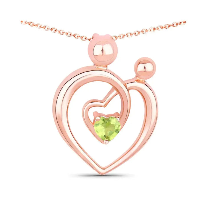0.25 Ct Heart Green Peridot Prong Rose Gold Plated Mom Pendant Necklace by Fine Color Jewels