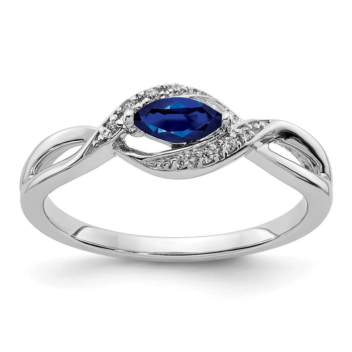0.29 Ct. Blue Marquise Sapphire & Diamond Prong Pavé 14K White Gold East-West Bypass Ring by Fine Color Jewels