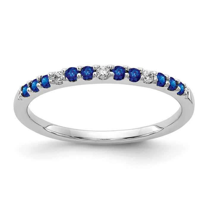 0.3 Ct Round Blue Sapphire and Diamond White Gold Pave Half Eternity Ring by Fine Color Jewels