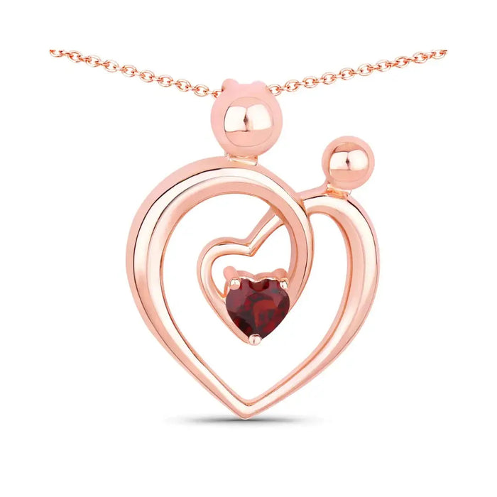 0.32 Ct Heart Red Garnet Prong Rose Gold Plated Mom Pendant Necklace by Fine Color Jewels
