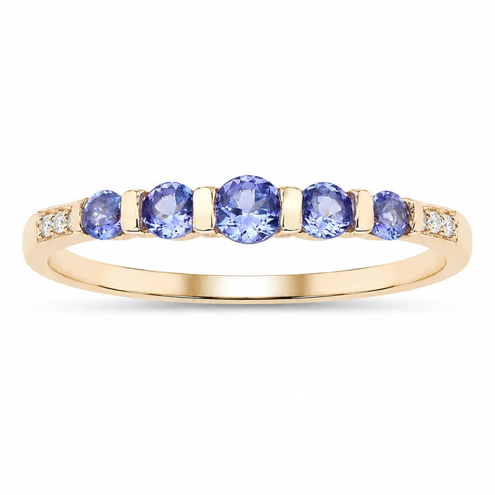 0.34 Ct Round Violet Tanzanite Diamond Pave 10K Gold Five Stone Graduated Ring by Fine Color Jewels