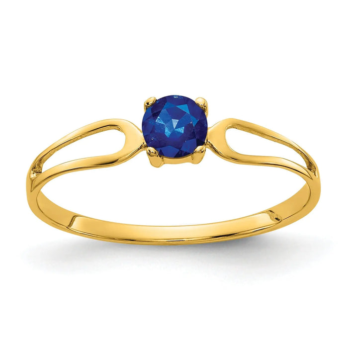 0.35 Ct Round Blue Sapphire Prong 14K Yellow Gold Open Split-Shank Solitaire Ring by Fine Color Jewels
