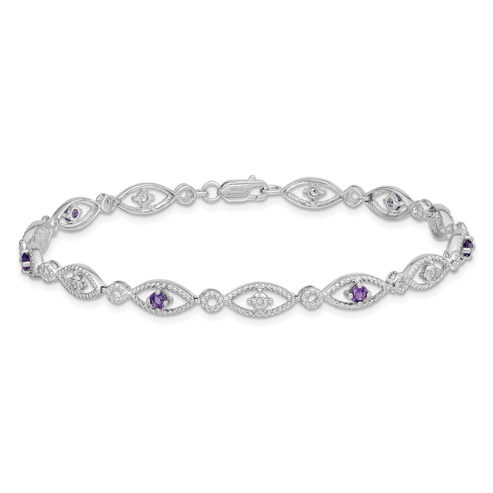 0.35 Ct Round Purple Amethyst & Diamond Prong Sterling Silver Evil Eye Link Bracelet by Fine Color Jewels