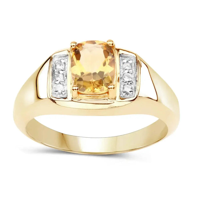 0.36 Ct Cushion Yellow Citrine and White Topaz Prong Silver Ring by Fine Color Jewels