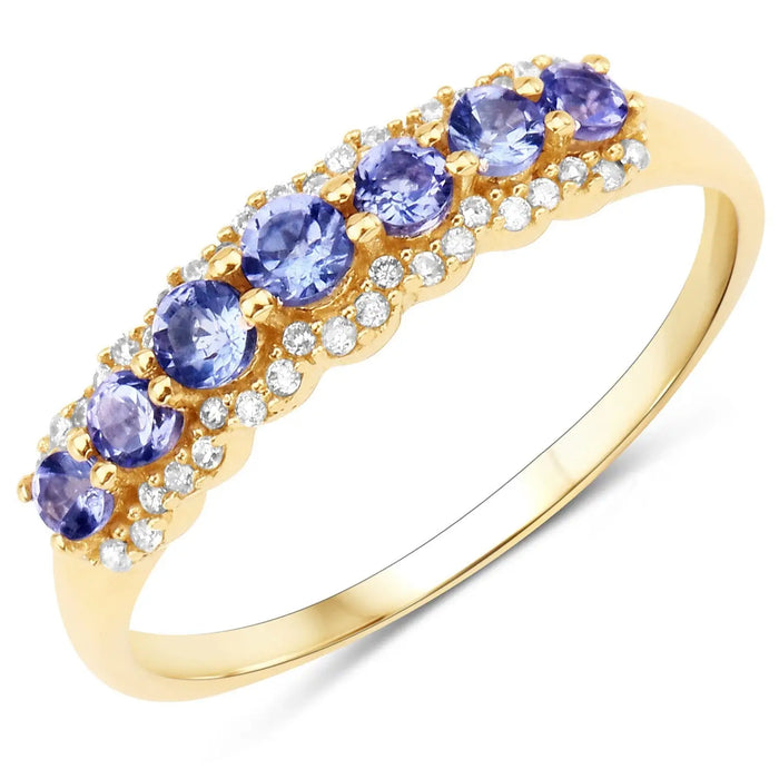 0.38 Ct Round Violet Tanzanite Diamond Prong 14K Yellow Gold Half Eternity Halo Band Ring by Fine Color Jewels