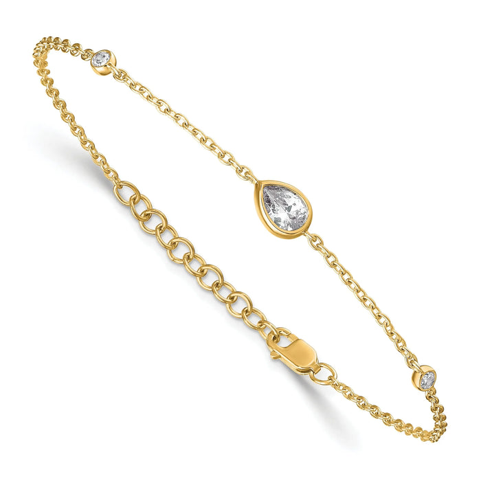 0.43 Ct Pear White Lab Grown Diamond Bezel 14K Yellow Gold Station Chain Bracelet by Fine Color Jewels