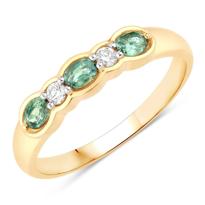 0.45 Ct Genuine Alexandrite and Diamond 18K Yellow Gold Five Stone Ring by Fine Color Jewels