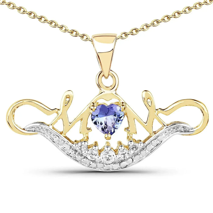 0.45 Ct Heart Violet Tanzanite Prong Gold Plated Silver Mom Pendant Necklace by Fine Color Jewels