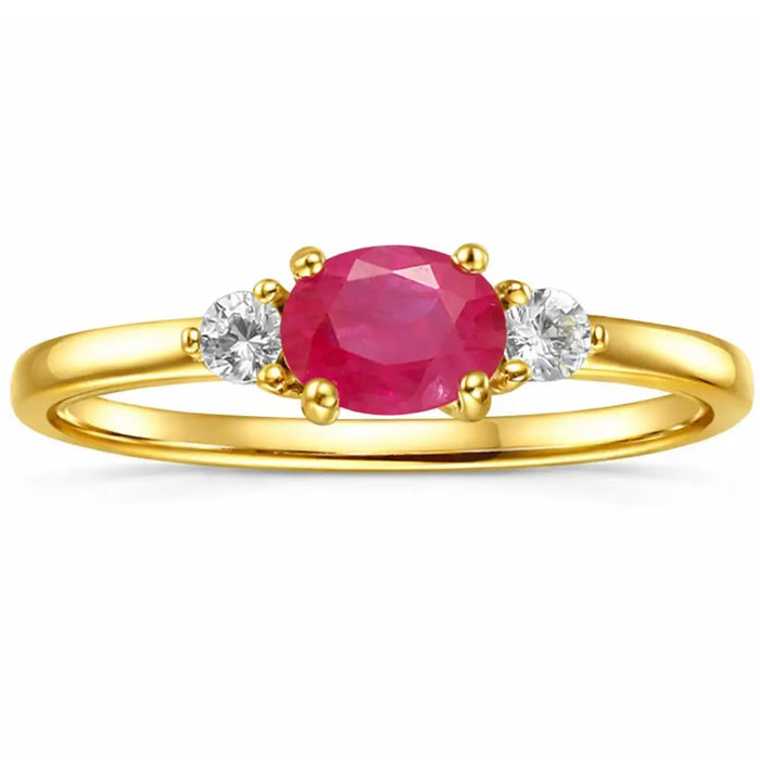 0.45 Ct Oval Red Ruby 22k Gold Vermeil Ruby Oval Three Stone Claw Ring by Fine Color Jewels