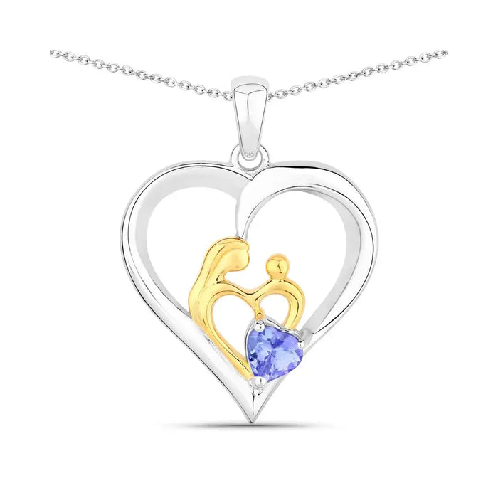0.45 CTTW Heart Violet Tanzanite Prong Silver Mom Pendant Necklace by Fine Color Jewels