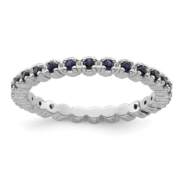 0.47 Ct Round Created Blue Sapphire Prong Silver Stackable Eternity Ring by Fine Color Jewels