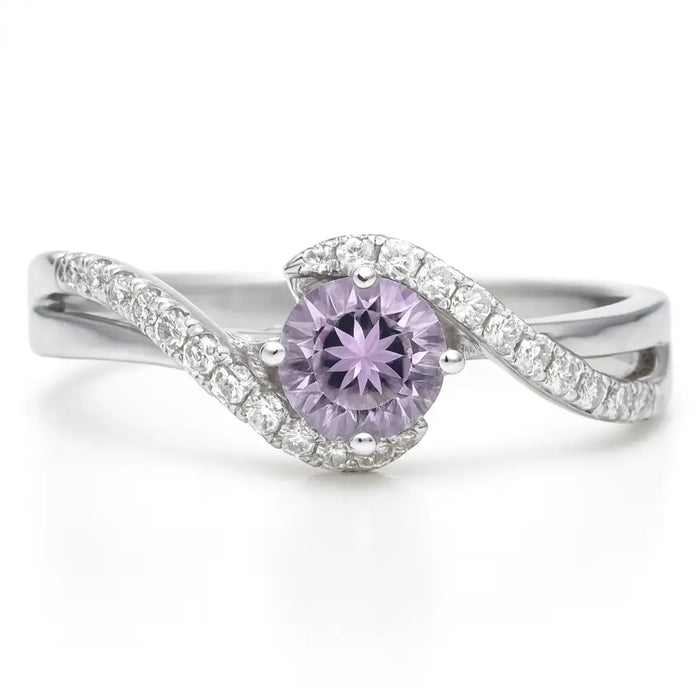 0.50 Ct Round Purple Amethyst and White Topaz Prong Silver Pave Bypass Ring by Fine Color Jewels