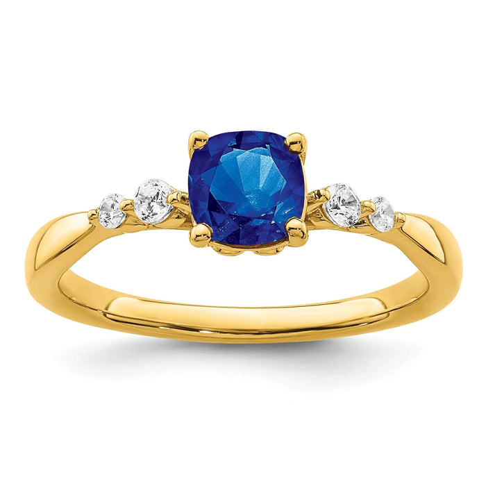 0.55 Ct Cushion Cut Blue Sapphire with Diamond 14k Yellow Gold Five Stone Ring by Fine Color Jewels