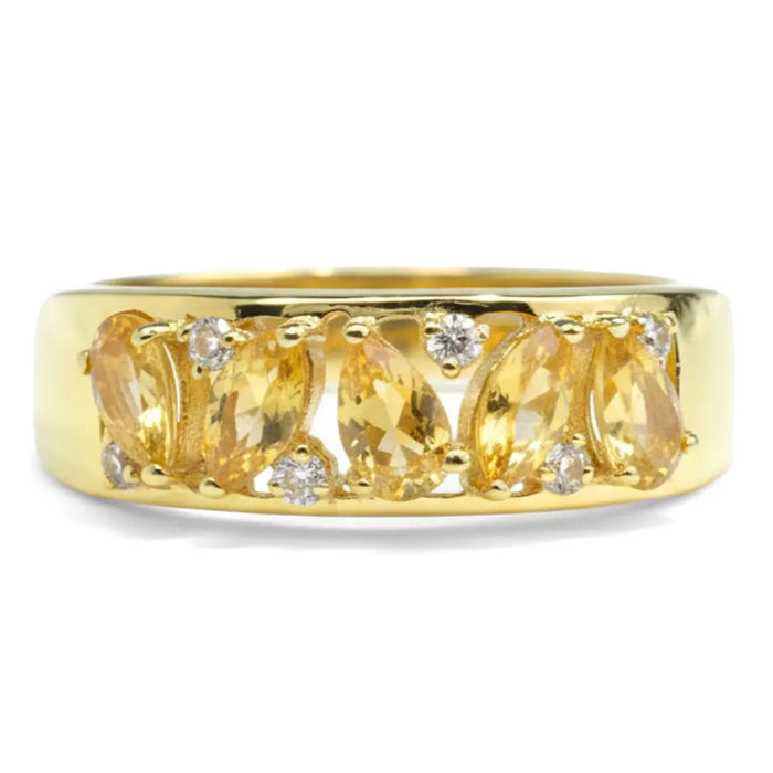 0.56 Ct Marquise and Pear Yellow Citrine and White Topaz Prong Silver Leaf Band Ring by Fine Color Jewels