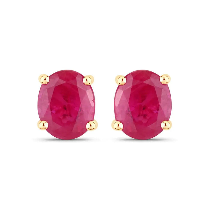 0.60 Ct Oval Pink Ruby Prong 10K Gold Stud Earrings by Fine Color Jewels