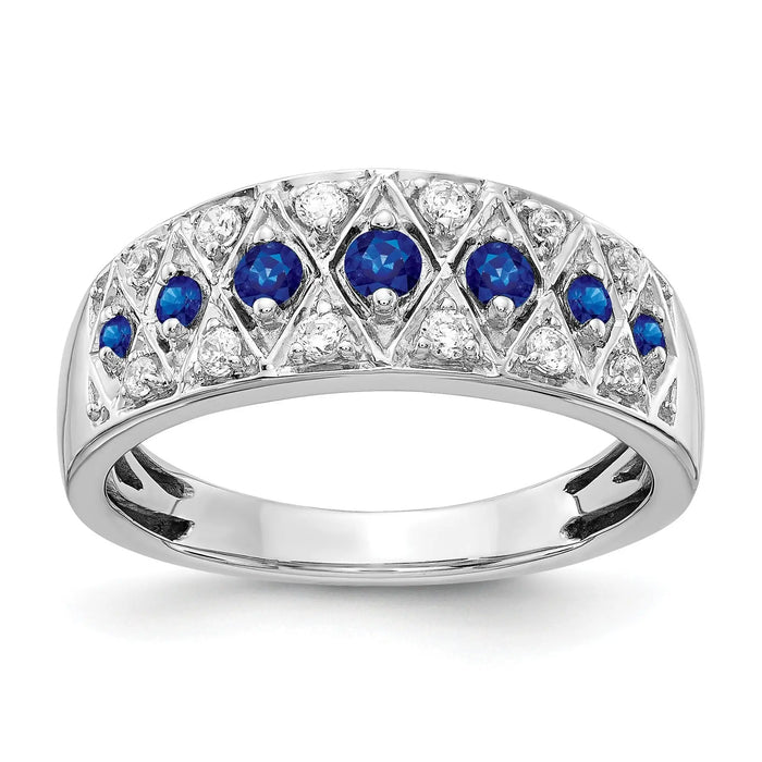 0.62 CT Round Blue Sapphire And Diamond Prong 14K White Gold Eternity Band Ring by Fine Color Jewels
