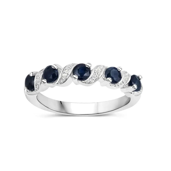 0.64 Ct Round Blue Sapphire and White Topaz Prong Silver Five Stone Ring by Fine Color Jewels