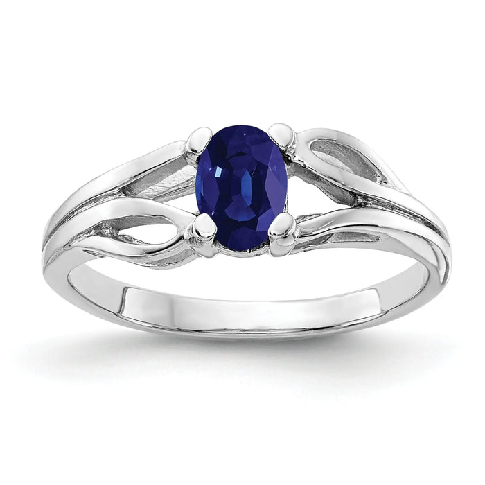0.65 Ct Oval Blue Sapphire Prong 14K White Gold Filigree Solitaire Ring by Fine Color Jewels