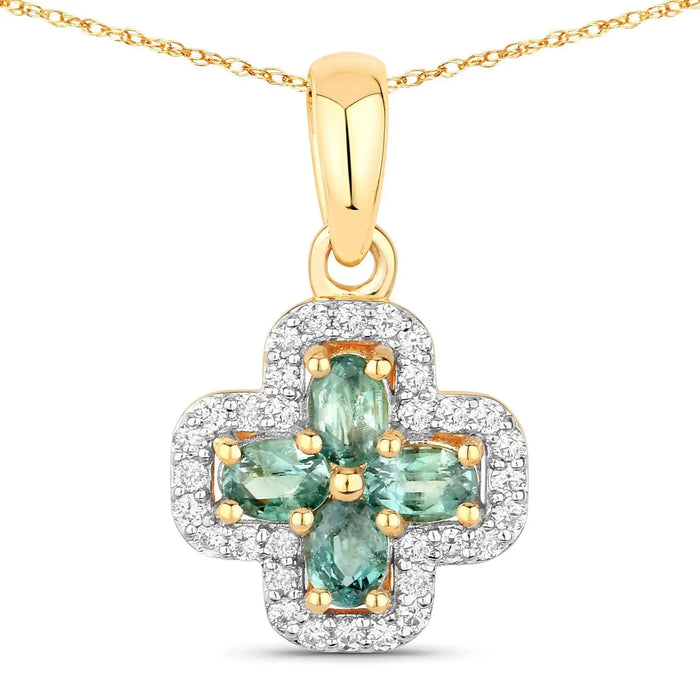 0.67 Ct Genuine Oval Alexandrite and Diamond 18K Yellow Gold Floral Pendant by Fine Color Jewels