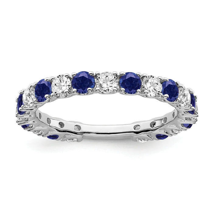 0.7 Ct Round Blue Lab-Created Sapphire & Diamond Prong 14K White Gold Eternity Band Ring by Fine Color Jewels
