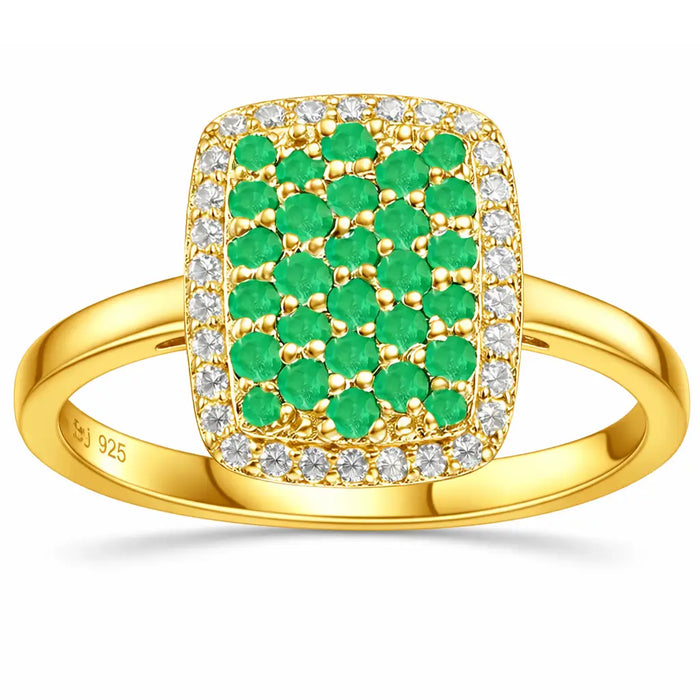 0.70 Ct Round Green Emerald Prong 22K Gold Vermeil Cushion Statement Ring by Fine Color Jewels