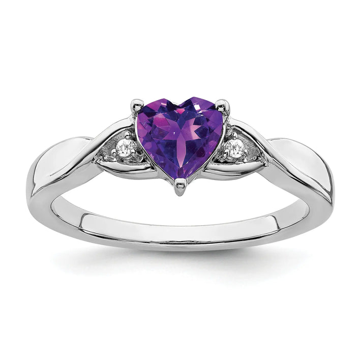 0.77 Ct Heart Gemstone and White Diamond Prong Silver Three Stone Twisted Band Ring by Fine Color Jewels