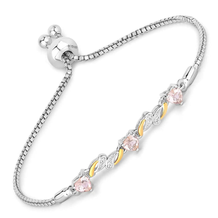 0.79 Ct Heart Pink Morganite Prong Silver Bolo Adjustable Bracelet by Fine Color Jewels