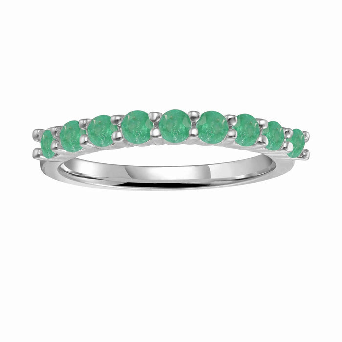 0.8 Ct Round Green Emerald Prong Silver Half Eternity Band Ring by Fine Color Jewels