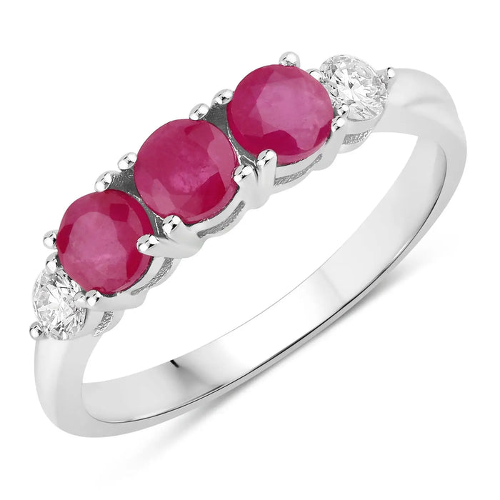0.81 Ct Round Red Mozambique Ruby & Lab Diamond Prong Silver Five Stone Ring by Fine Color Jewels