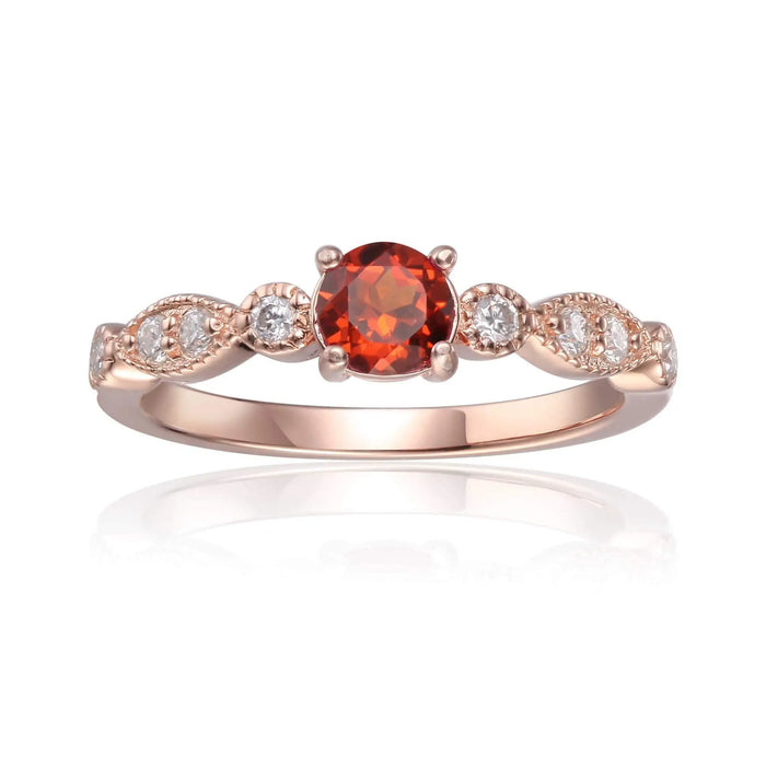 0.89 Ct Round Orange Spessartite Garnet Prong Silver Solitaire Ring by Fine Color Jewels