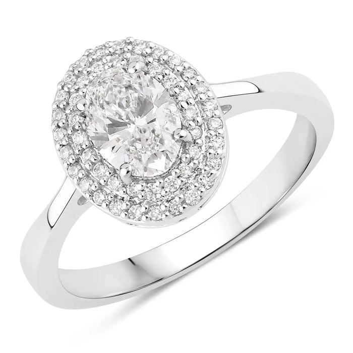 0.91 Ct Oval Lab Grown Diamond Prong Platinum Double Halo Bridal Ring by Fine Color Jewels