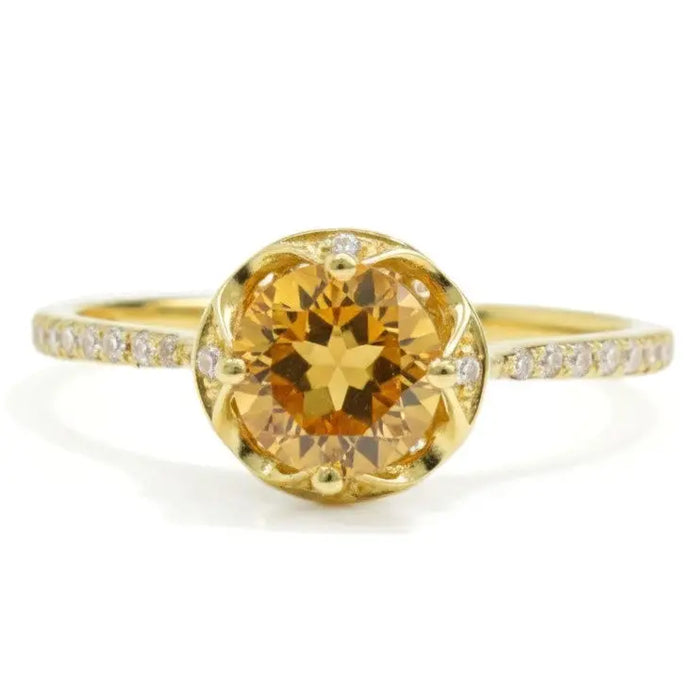 0.92 Ct Round Yellow Citrine and White Topaz Prong Silver Solitaire Ring by Fine Color Jewels