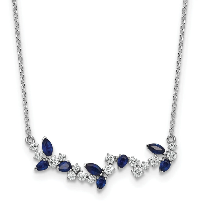 0.95 Ct Marquise Blue Sapphire and Diamond Prong 14k White Gold Floral Bar Necklace by Fine Color Jewels