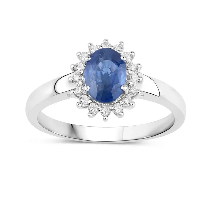 0.95 Ct Oval Blue Sapphire Diamond Prong 10k Gold Halo Ring by Fine Color Jewels
