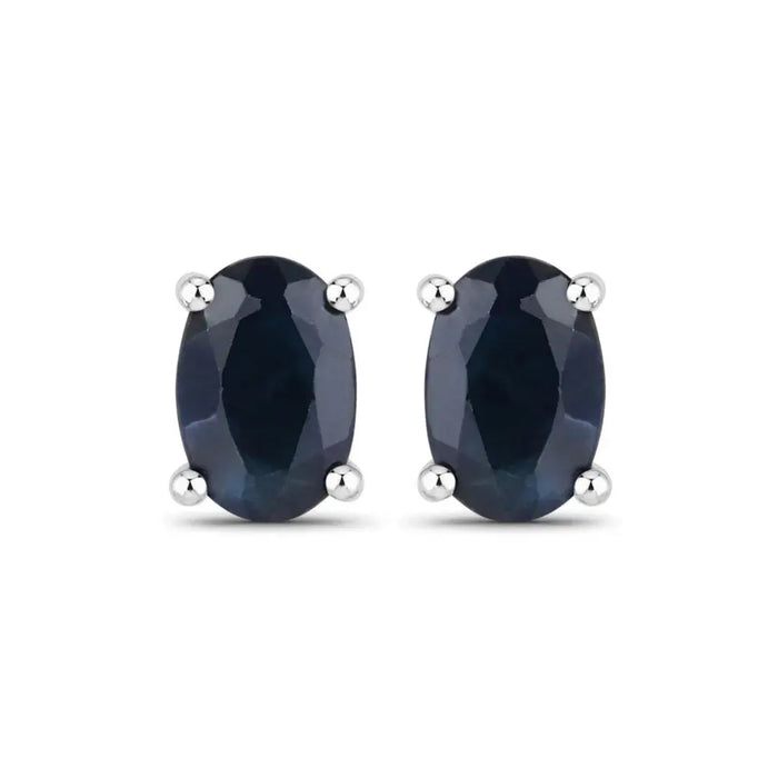 0.96 Ct Oval Blue Sapphire Prong 10K Gold Stud Earrings by Fine Color Jewels