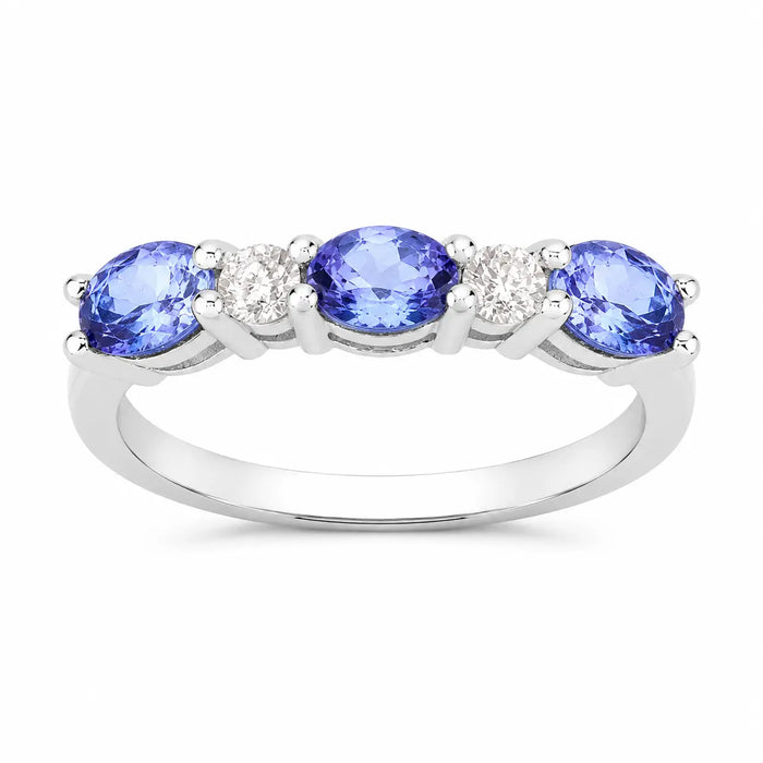 0.99 Ct Oval Violet Tanzanite and Lab Grown Diamond Prong Silver Five Stone Ring by Fine Color Jewels