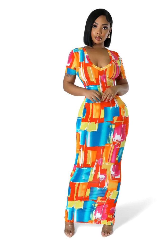 Multi Color V-Neck Maxi Dress by The House of Stylez
