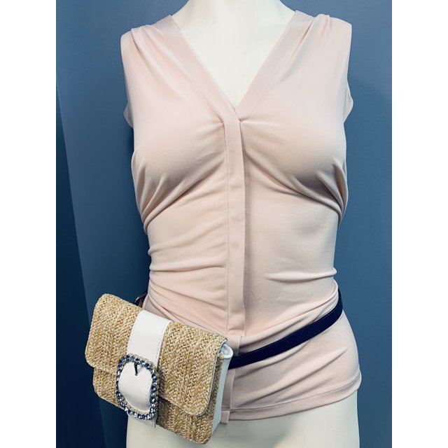 INC International Concepts Straw Belt Bag, Medium/White & Navy by Vanessa Jane