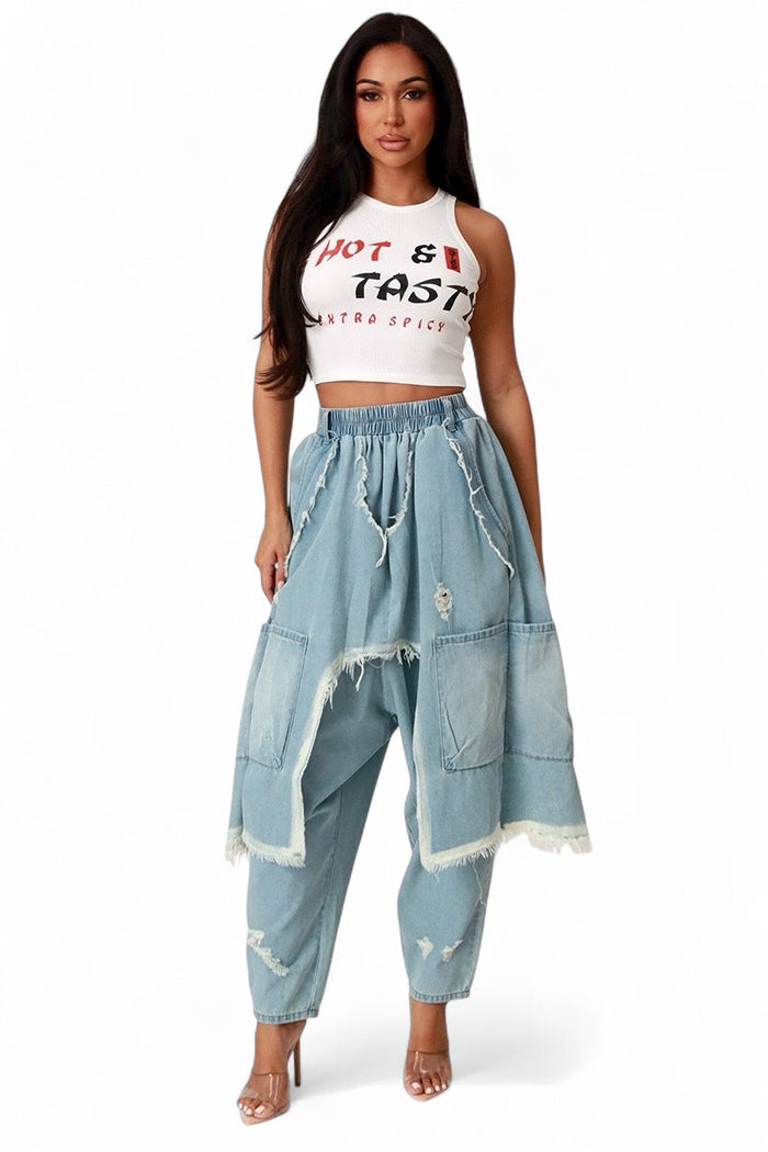 Trendy Distressed Denim Harem Pants by The House of Stylez